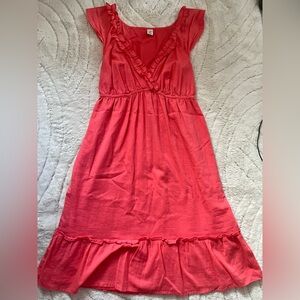 Old Navy Coral V-Neck Cotton/Linen Dress with Ruffle Size XS